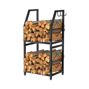 2-Tier Firewood Holder with 3 Hanging Hooks